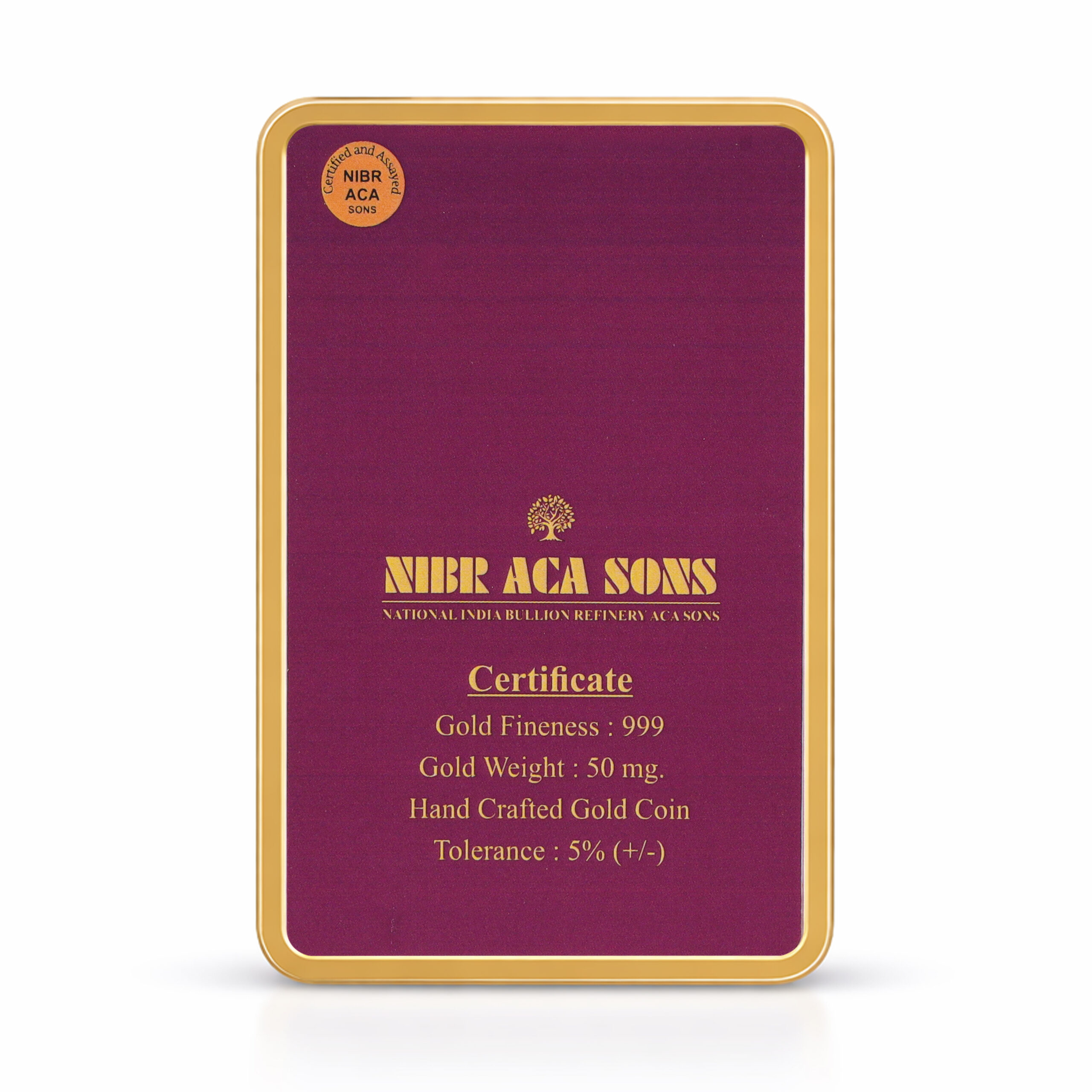 NIBR 0.5 Grams Gold Coin 24KT 999 Purity - FKJCON24K1019